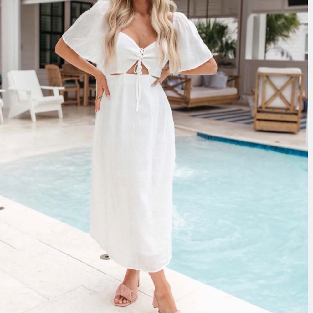 White Tie-Front Midi Dress